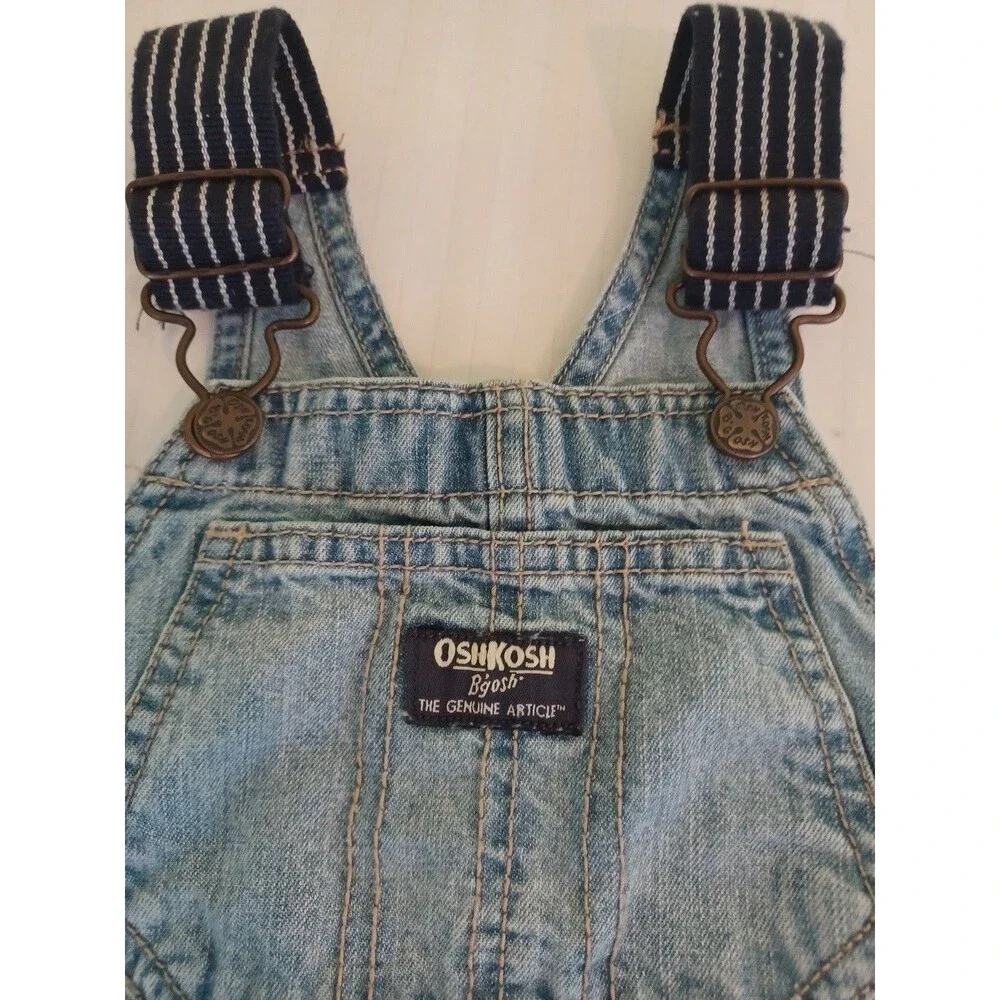 OshKosh B'Gosh blue denim overalls 24 months shortalls adjustable striped straps